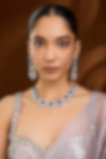 Silver Finish Zircon & Amethyst Stone Long Necklace Set by Moh-Maya by Disha Khatri at Pernia's Pop Up Shop