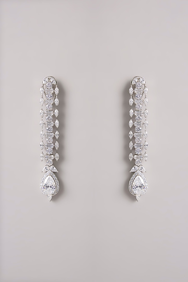 Silver Finish Zircon Long Necklace Set by Moh-Maya by Disha Khatri at Pernia's Pop Up Shop