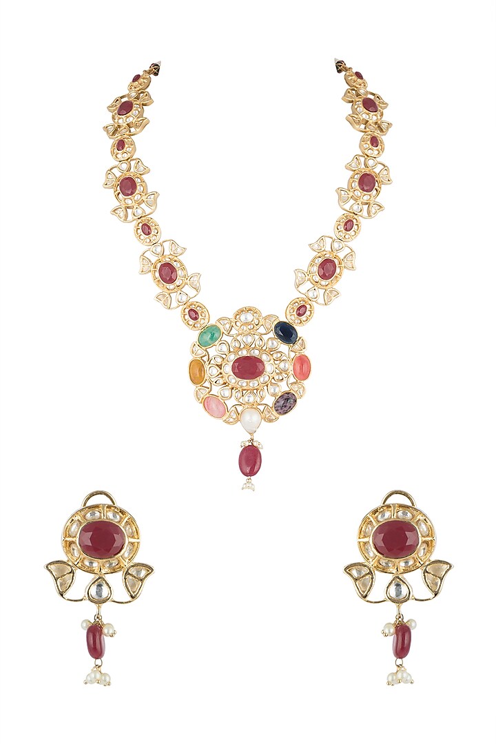 Gold Finish Kundan Long Necklace Set Design by Moh-Maya by Disha Khatri ...
