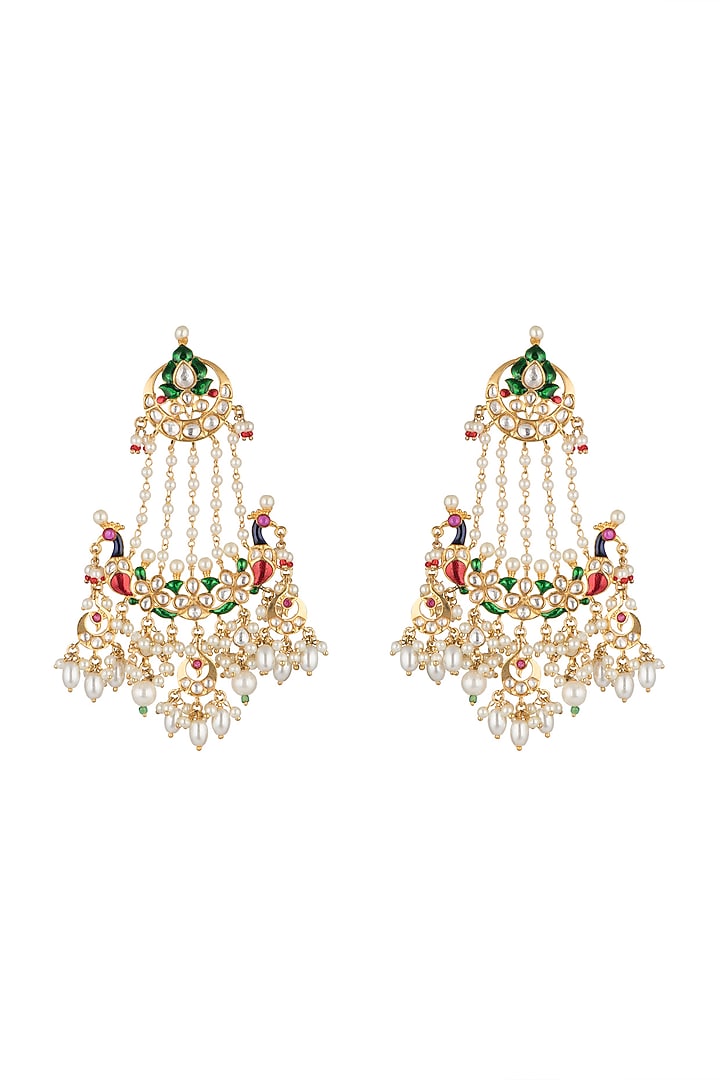 Gold Finish Pearls & Stone Chandbali Earrings by Moh-Maya by Disha Khatri at Pernia's Pop Up Shop