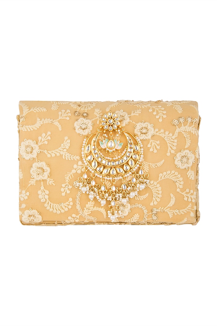 Golden Chikankari Embroidered Clutch by Moh-Maya by Disha Khatri at Pernia's Pop Up Shop