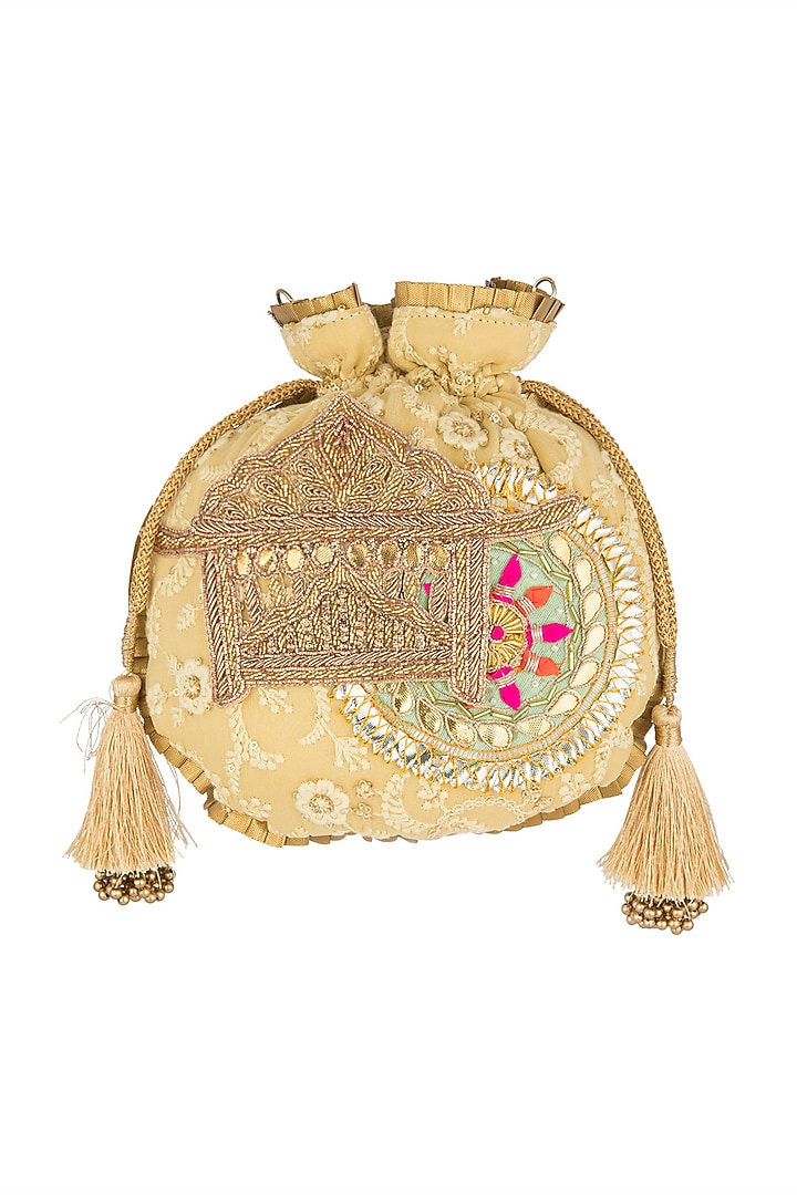 Golden Chikankari Embroidered Potli by Moh-Maya by Disha Khatri at Pernia's Pop Up Shop
