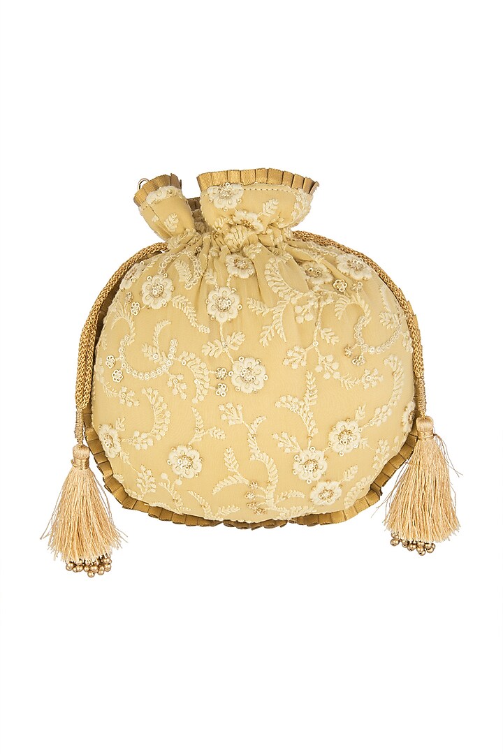 Golden Chikankari Embroidered Potli by Moh-Maya by Disha Khatri at Pernia's Pop Up Shop