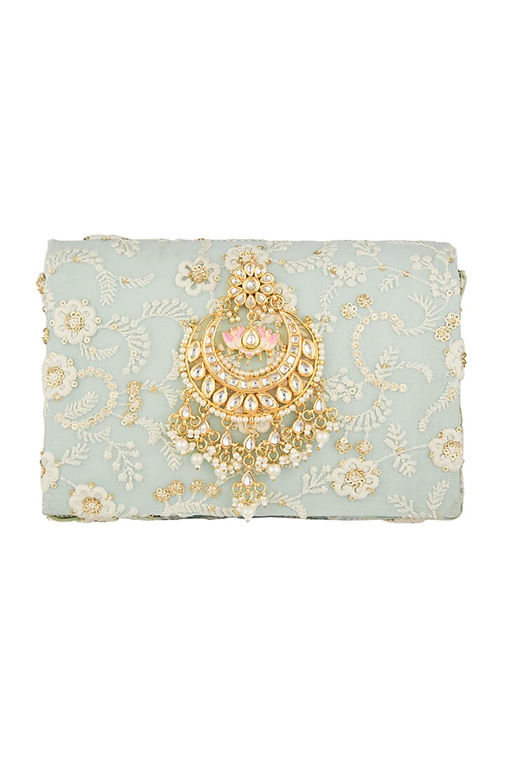 Light Blue Chikankari Embroidered Clutch by Moh-Maya by Disha Khatri at Pernia's Pop Up Shop