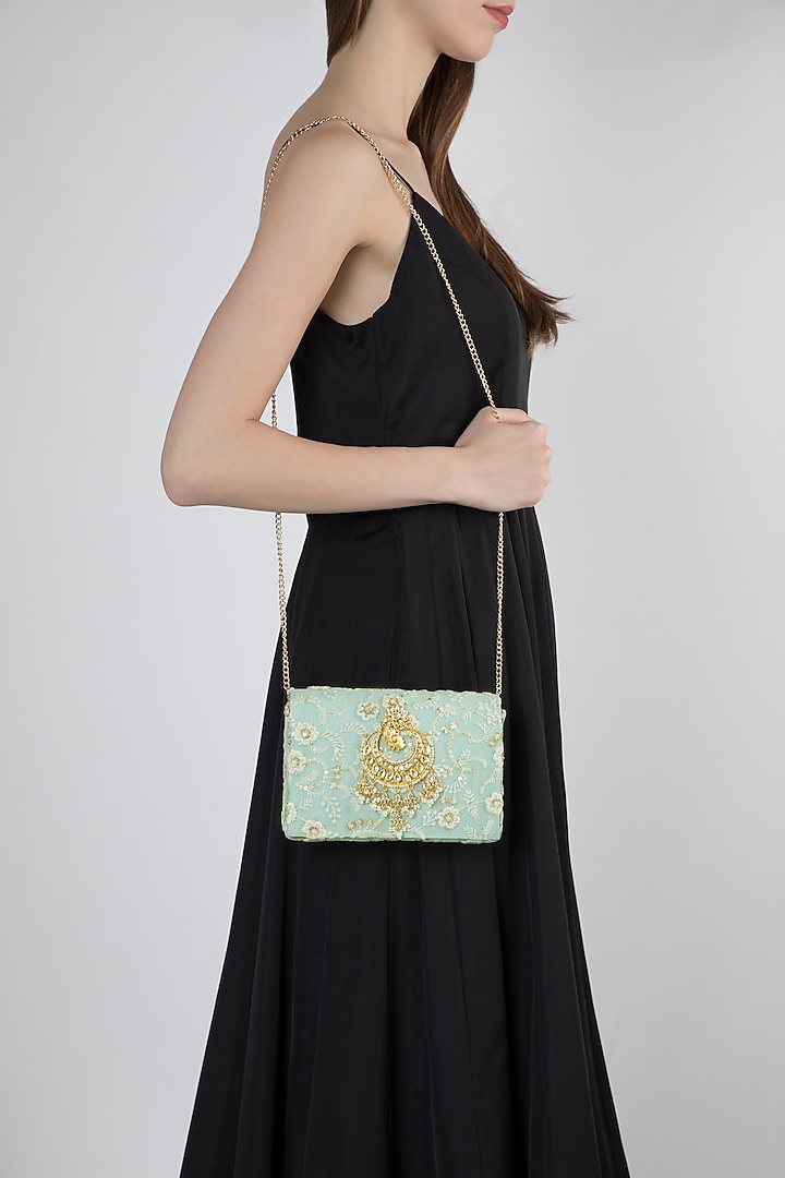 Light Blue Chikankari Embroidered Clutch by Moh-Maya by Disha Khatri at Pernia's Pop Up Shop