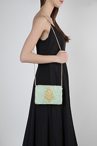 Light Blue Chikankari Embroidered Clutch by Moh-Maya by Disha Khatri