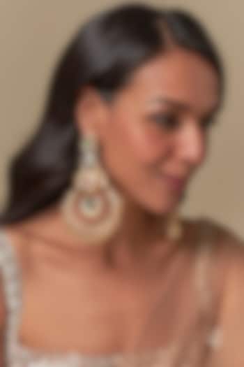 Gold Finish Emerald & Ruby Stone Dangler Earrings by Moh-Maya by Disha Khatri at Pernia's Pop Up Shop