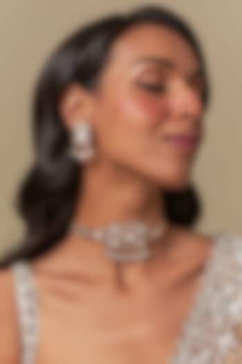 Gold Finish Moissanite & Zircon Choker Necklace Set by Moh-Maya by Disha Khatri at Pernia's Pop Up Shop