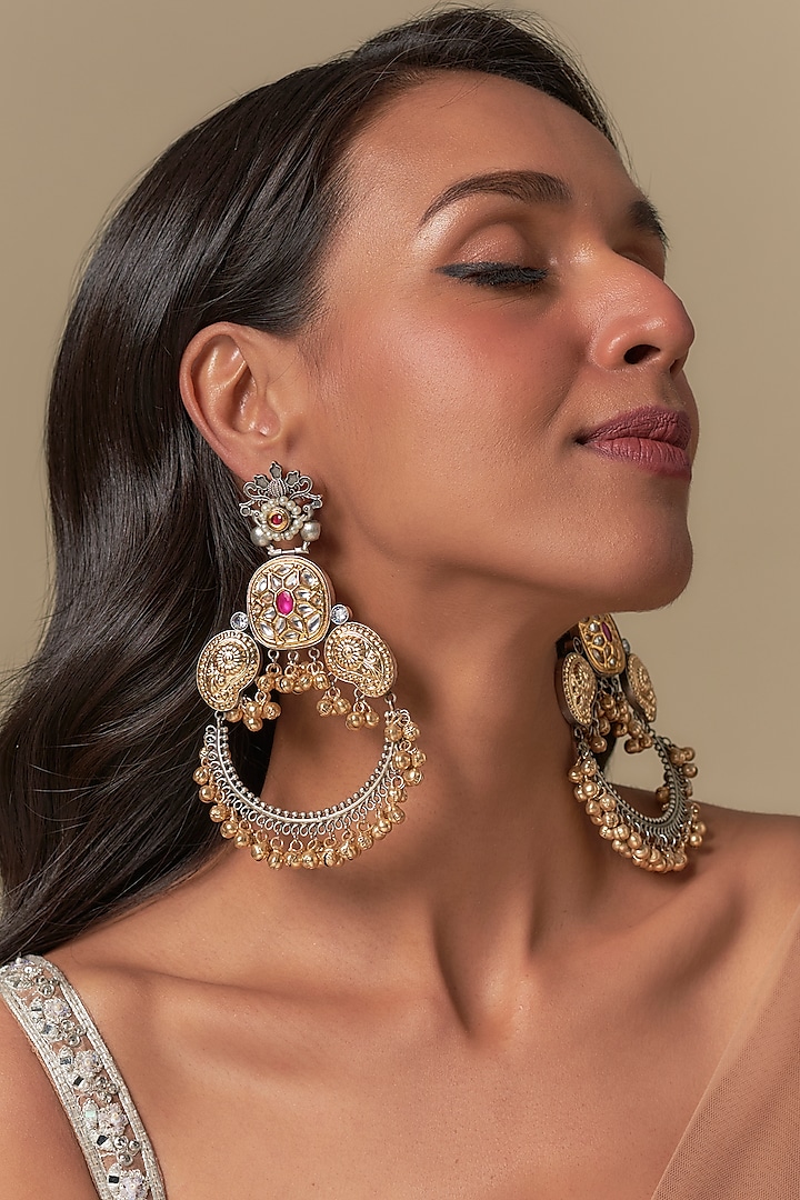 Black Rhodium Finish Ruby & Moissanite Dangler Earrings by Moh-Maya by Disha Khatri at Pernia's Pop Up Shop