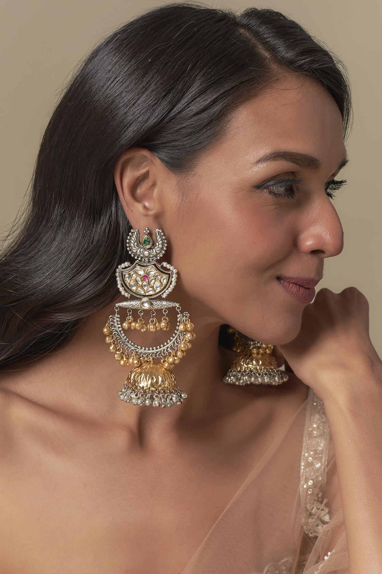 Black Rhodium Finish Ruby & Moissanite Dangler Earrings by Moh-Maya by Disha Khatri at Pernia's Pop Up Shop