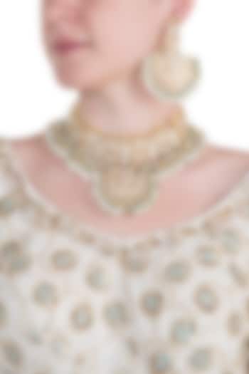 Gold plated pearl and kundan choker necklace set by MOH-MAYA BY DISHA KHATRI