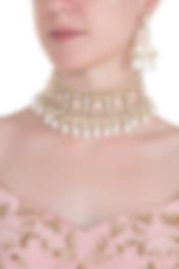 Gold plated rose pink pearl choker necklace set available only at Pernia's Pop Up Shop.