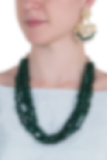 Gold plated semi precious emerald stone necklace set by MOH-MAYA BY DISHA KHATRI