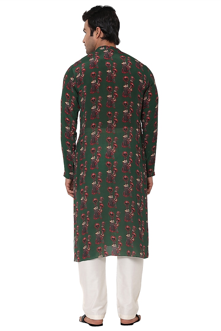 Dark Green Printed Kurta by Masaba Men at Pernia's Pop Up Shop
