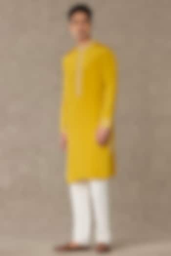 Corn Yellow Tissue Embroidered Kurta by Masaba Men at Pernia's Pop Up Shop