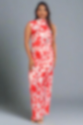 Orange Satin Printed Draped Maxi Summer Dress by Monarch at Pernia's Pop Up Shop