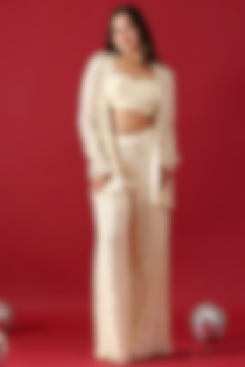 Yellow Georgette Mirror Work Cape Set by Monarch at Pernia's Pop Up Shop