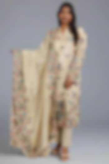 Beige Tissue Machine Embroidered Kurta Set by Monarch at Pernia's Pop Up Shop