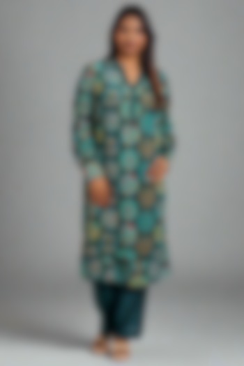 Peacock Blue Tissue Patchwork Kurta Set by Monarch at Pernia's Pop Up Shop