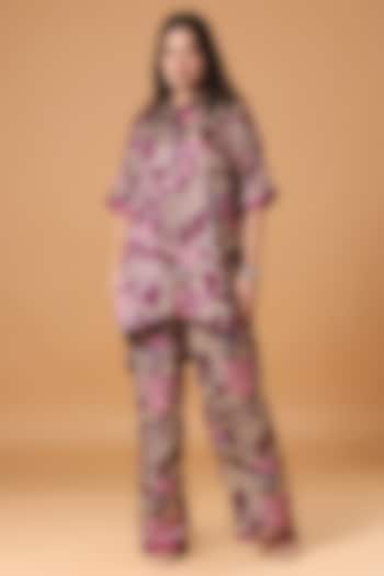 Deep Magenta Organza Floral & Paisley Printed Co-Ord Set by Monarch at Pernia's Pop Up Shop