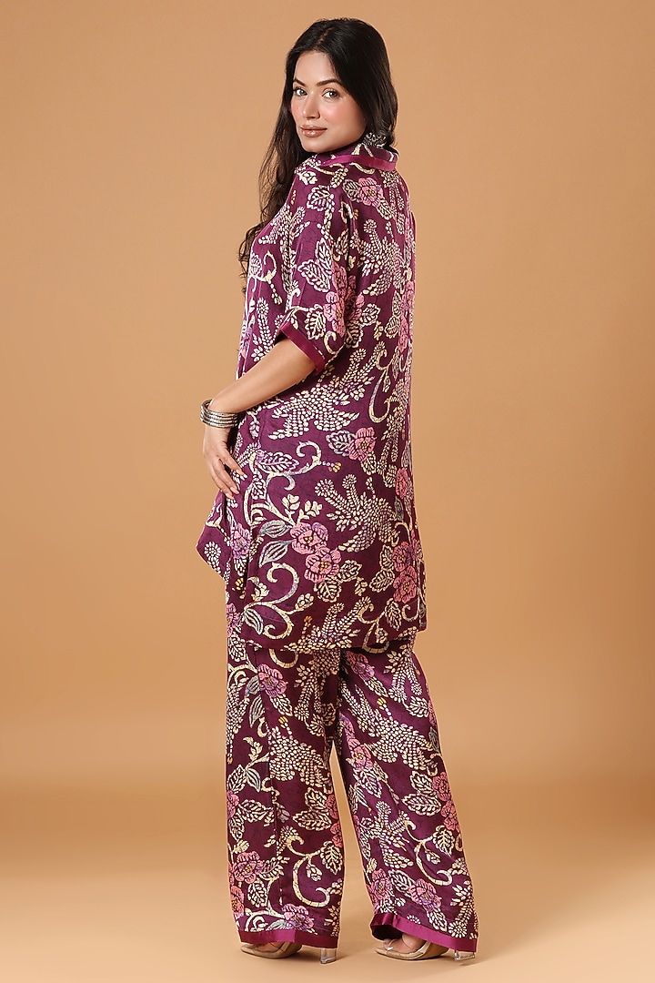 Deep Magenta Organza Floral & Paisley Printed Co-Ord Set by Monarch at Pernia's Pop Up Shop