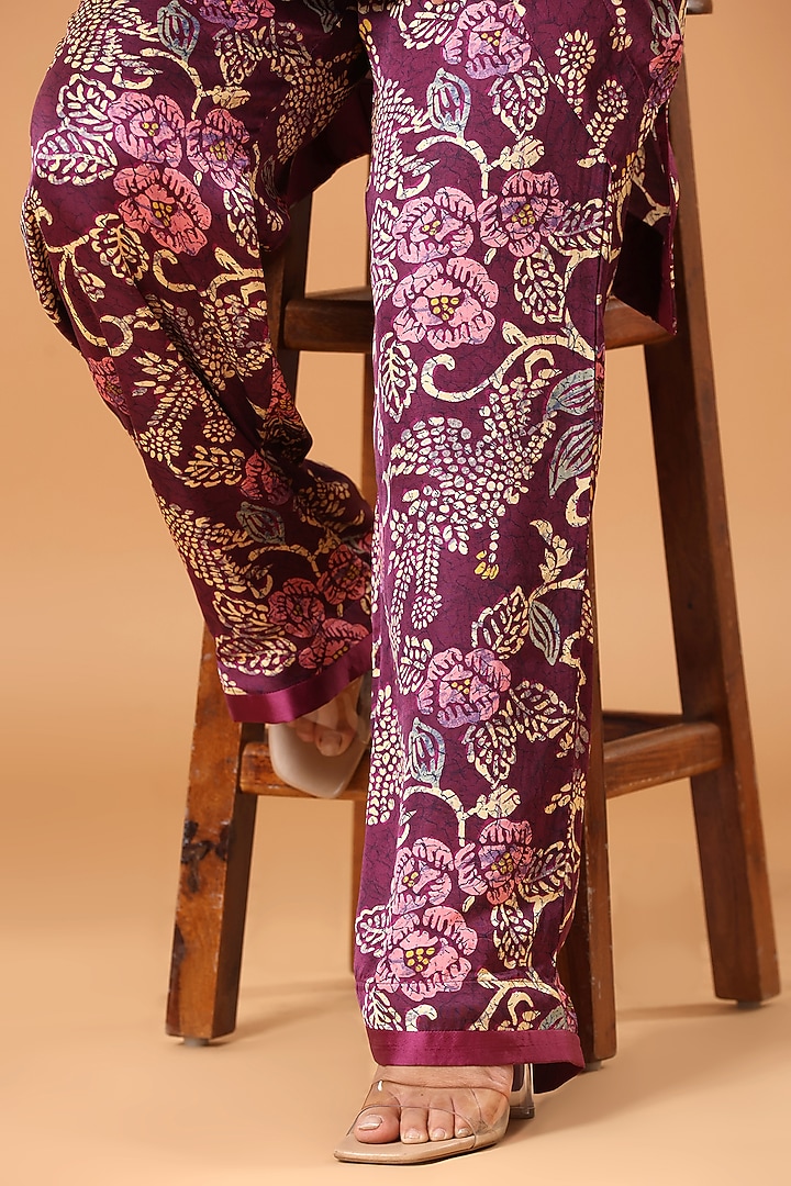 Deep Magenta Organza Floral & Paisley Printed Co-Ord Set by Monarch at Pernia's Pop Up Shop