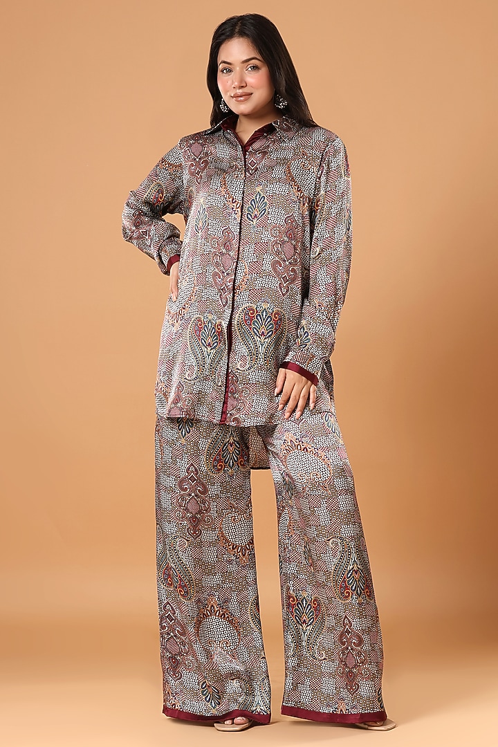 Multi-Colored Crepe Satin Co-Ord Set by Monarch at Pernia's Pop Up Shop