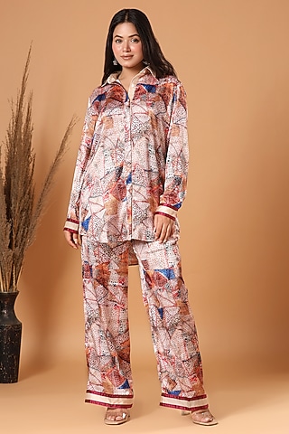 Multi-Colored Silk Abstract Mosaic Pattern Co-Ord Set by Monarch