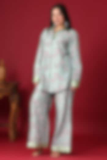 Green Georgette Floral Co-Ord Set by Monarch at Pernia's Pop Up Shop