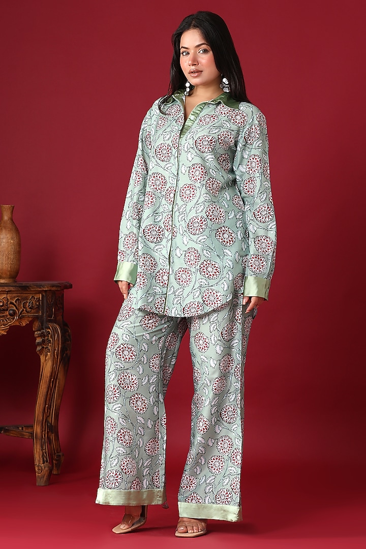 Green Georgette Floral Co-Ord Set by Monarch at Pernia's Pop Up Shop