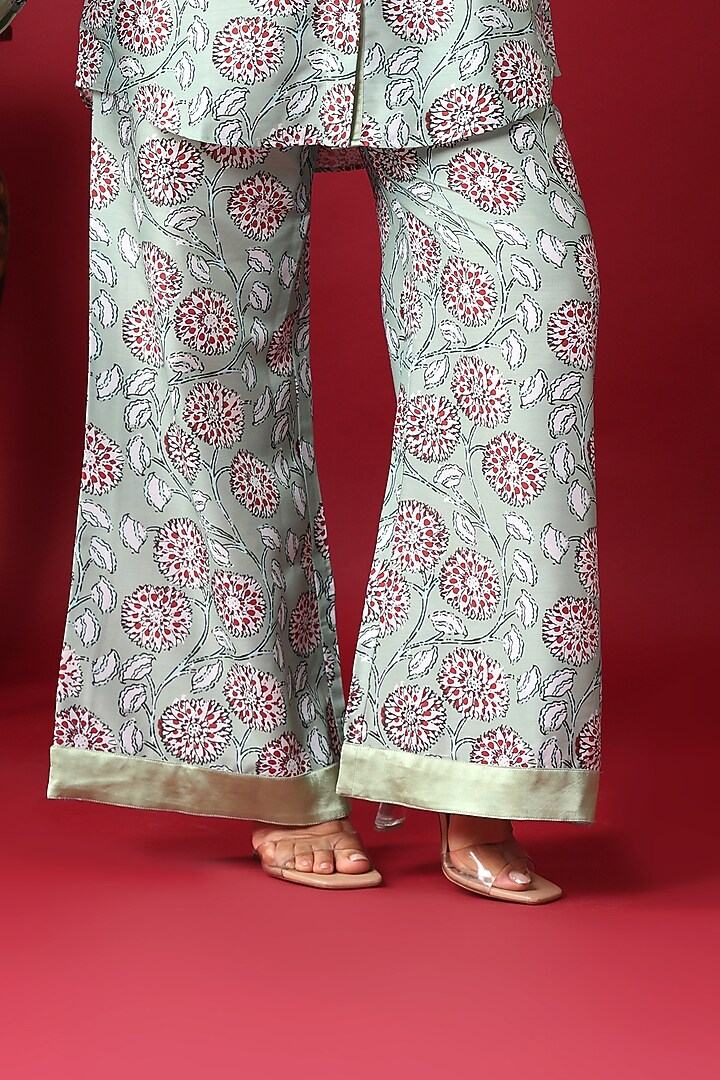 Green Georgette Floral Co-Ord Set by Monarch at Pernia's Pop Up Shop