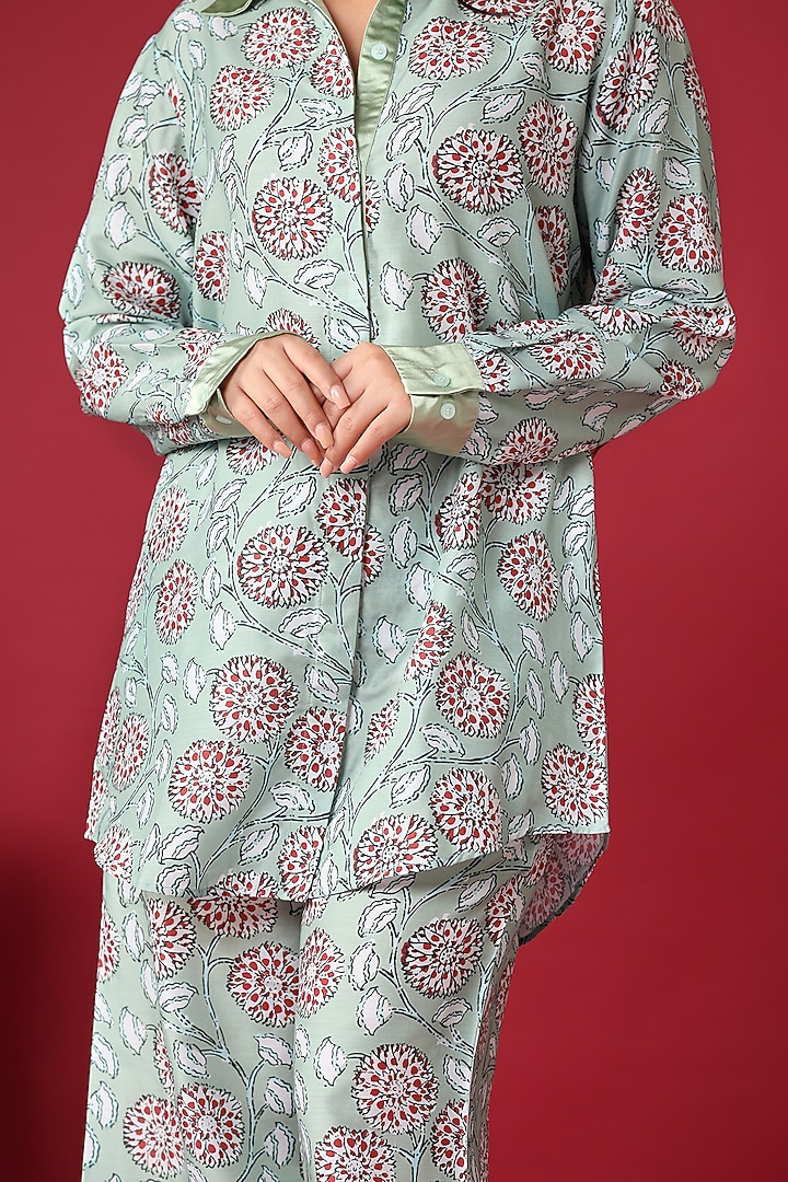 Green Georgette Floral Co-Ord Set by Monarch at Pernia's Pop Up Shop