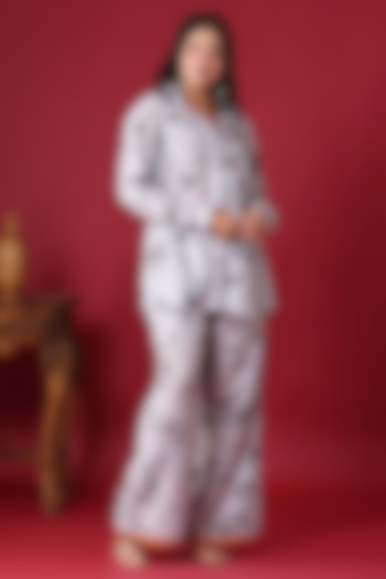 Lavender-Grey Georgette Floral Printed Co-Ord Set by Monarch at Pernia's Pop Up Shop