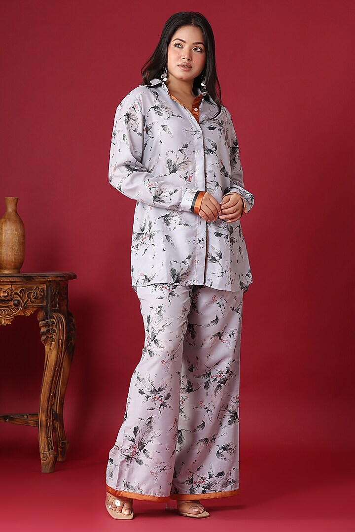 Lavender-Grey Georgette Floral Printed Co-Ord Set by Monarch at Pernia's Pop Up Shop