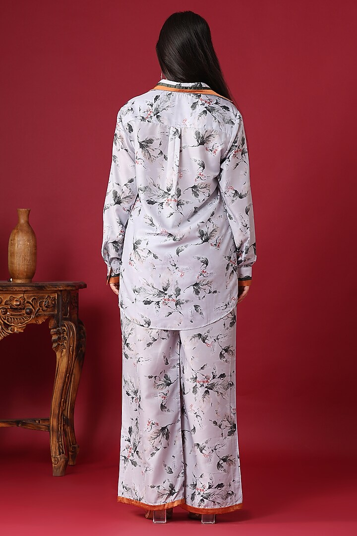 Lavender-Grey Georgette Floral Printed Co-Ord Set by Monarch at Pernia's Pop Up Shop