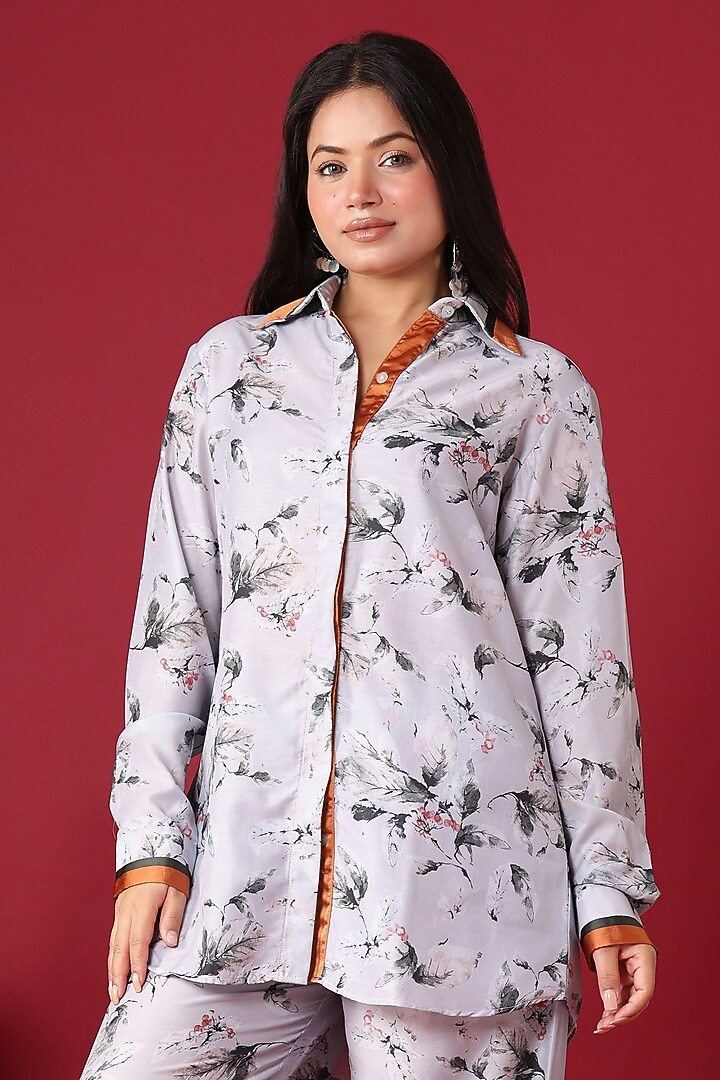 Lavender-Grey Georgette Floral Printed Co-Ord Set by Monarch at Pernia's Pop Up Shop