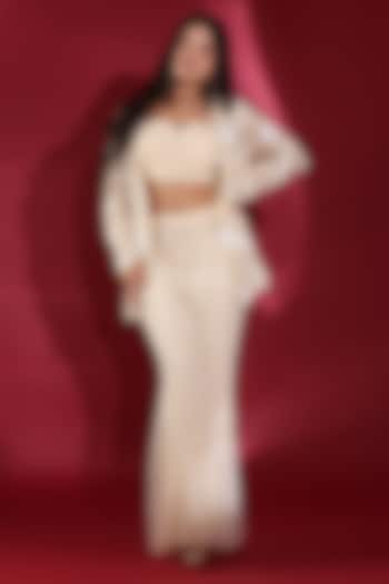 Yellow Net Floral 3D Floral Embroidered Jacket Set by Monarch at Pernia's Pop Up Shop