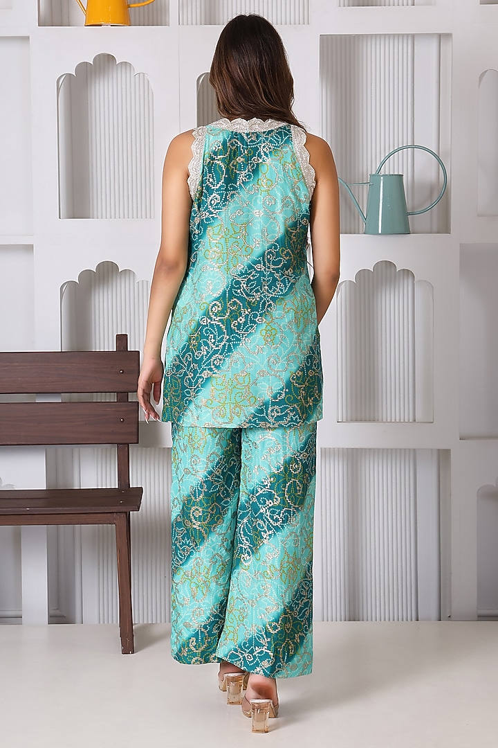 Green Silk Brocade Co-Ord Set by Monarch at Pernia's Pop Up Shop