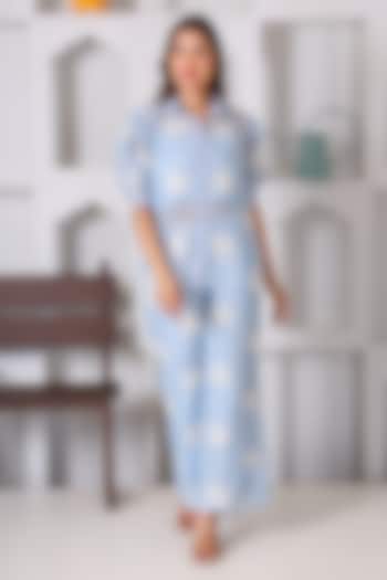 Blue Chanderi Cotton Co-Ord Set by Monarch at Pernia's Pop Up Shop