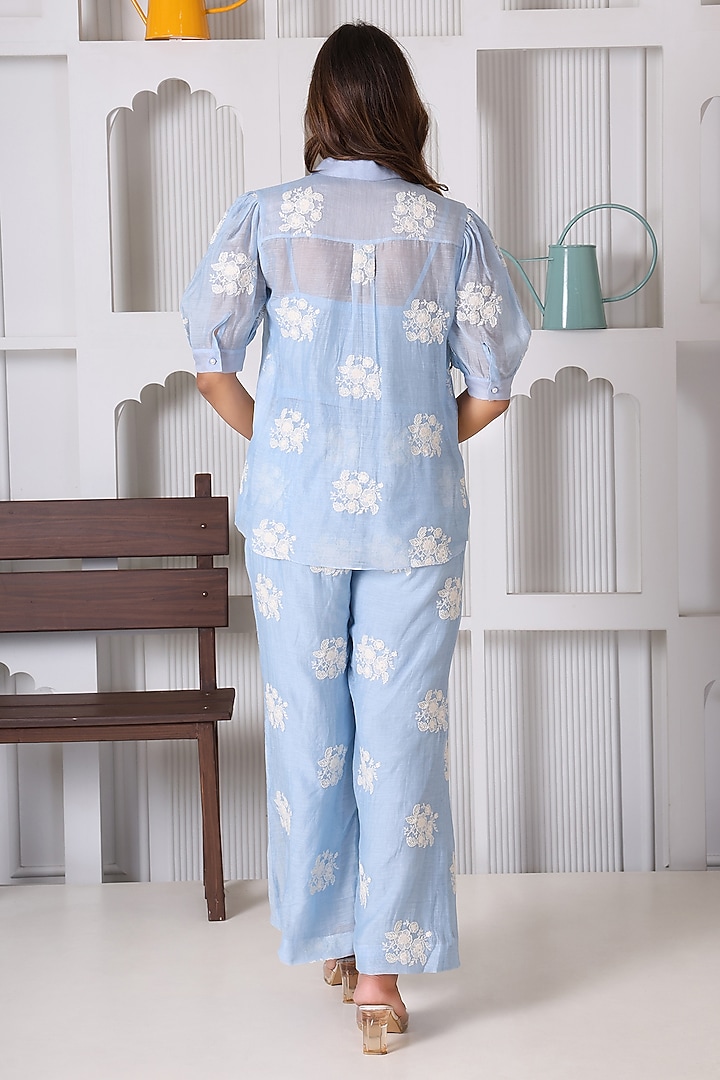 Blue Chanderi Cotton Co-Ord Set by Monarch at Pernia's Pop Up Shop