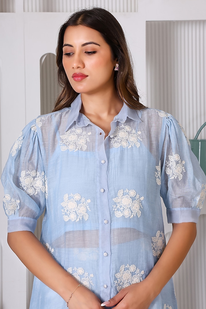 Blue Chanderi Cotton Co-Ord Set by Monarch at Pernia's Pop Up Shop