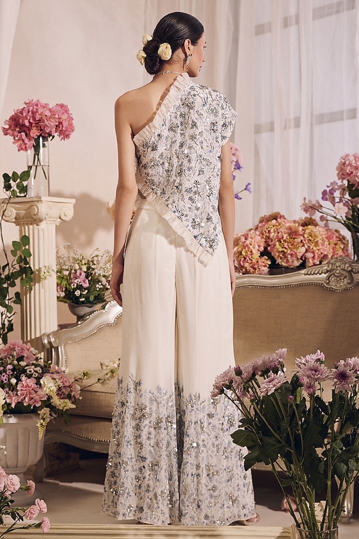 White Georgette Printed Wedding Sharara Set by Monarch at Pernia's Pop Up Shop