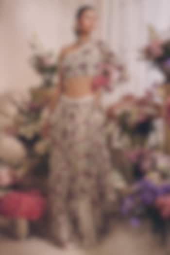 White Georgette Printed Skirt Set by Monarch at Pernia's Pop Up Shop