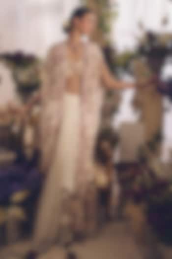 White Georgette Hand Embroidered Cape Set by Monarch at Pernia's Pop Up Shop