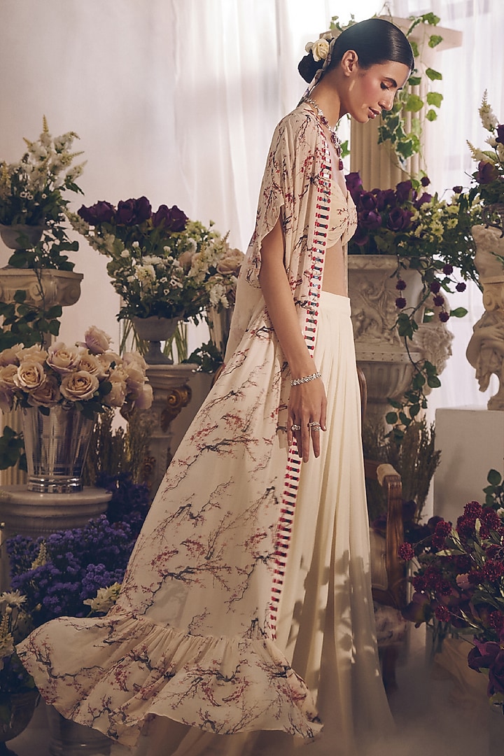 White Georgette Hand Embroidered Cape Set by Monarch at Pernia's Pop Up Shop