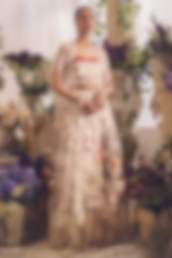 White Chiffon Printed Gathered Skirt Set by Monarch at Pernia's Pop Up Shop