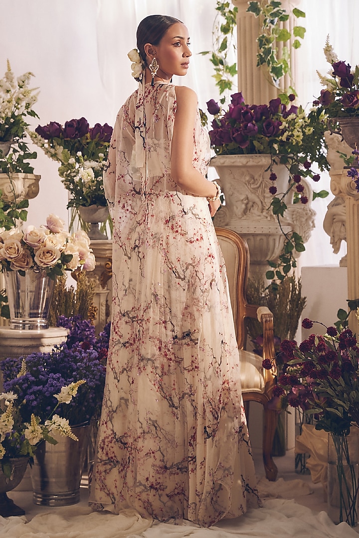 White Chiffon Printed Gathered Skirt Set by Monarch at Pernia's Pop Up Shop