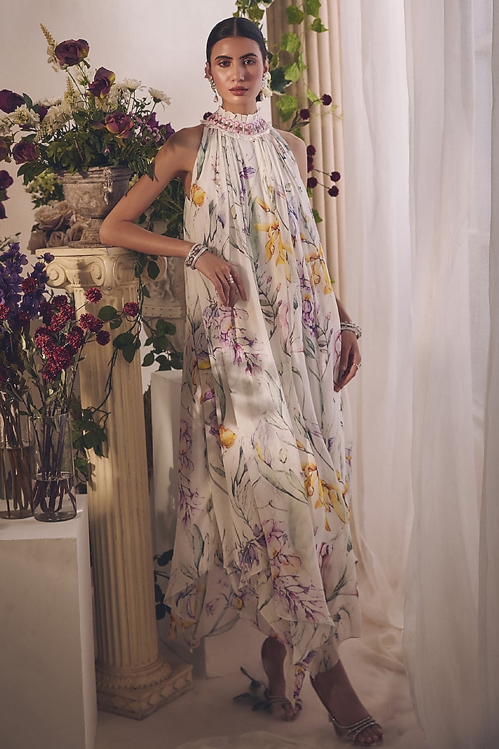 White Chiffon Printed Vacation Dress by Monarch at Pernia's Pop Up Shop