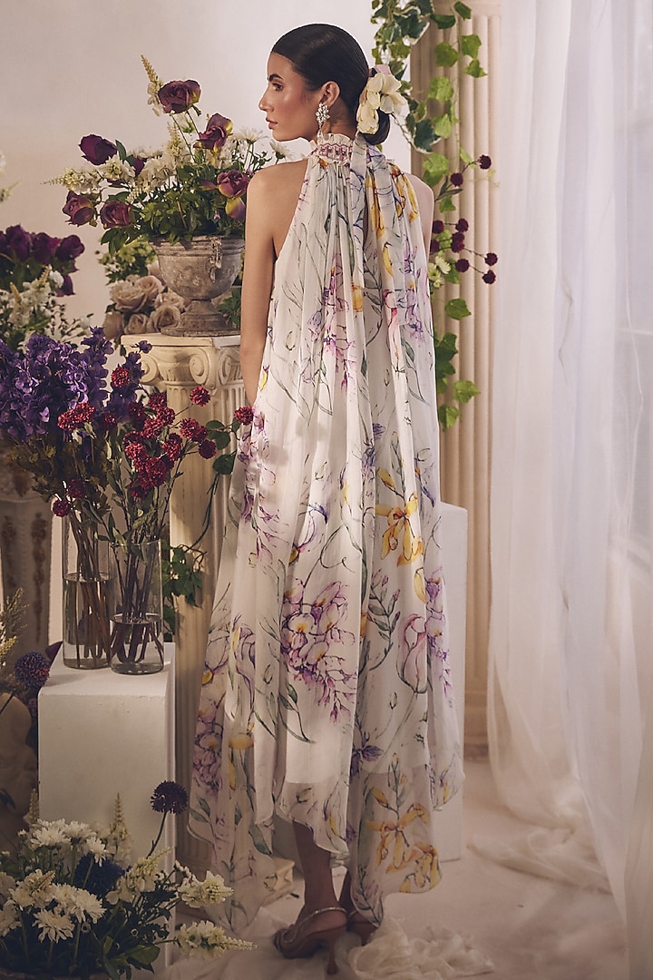 White Chiffon Printed Vacation Dress by Monarch at Pernia's Pop Up Shop