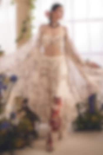 White Pure Georgette Printed & Hand Embroidered Cape Set by Monarch at Pernia's Pop Up Shop